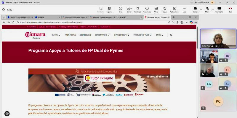 ATANA y Cámara Navarra celebran un webinar sobre el programa de apoyo a tutores de FP Dual en pymes